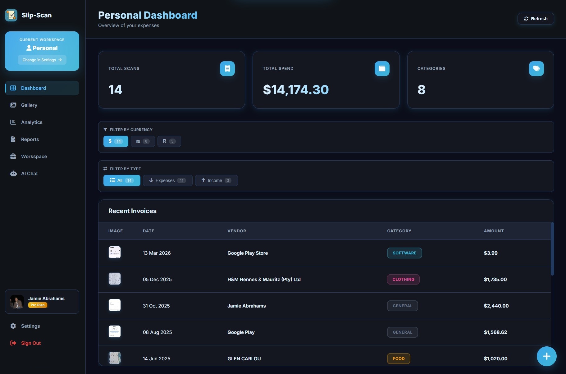 Slip-Scan Web Dashboard Dark